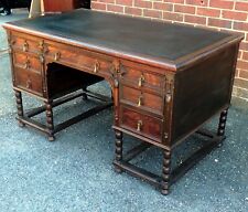 Victorian antique solid oak leather inset Jacobean revival writing computer desk