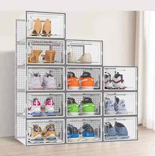 Shoe Storage Boxes 12 pcs Large Box Transparent Clear Plastic Stackable Lids
