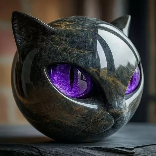 Resin black cat sculpture - resin,