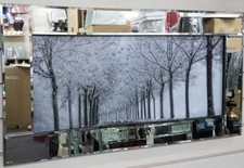 TREES IN WINTER ROAD MONOCHROME Liquid Glitter Wall Art Mirrored Frame B-LS001