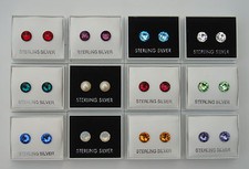 PAIR 925 STERLING SILVER STUD EARRINGS USING SWAROVSKI ELEMENTS CRYSTALS + BOX