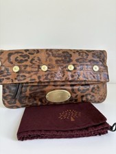 Authentic Mulberry Mitzy Leopard Print Real Leather Fold Zip Clutch