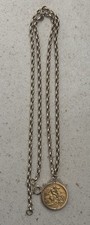 1913 Gold Half Sovereign Coin In 9ct Pendant & Adjoined 23 Inch Belcher Chain 