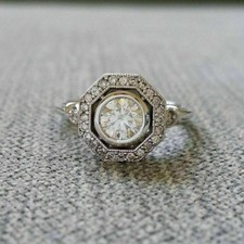 Vintage Art Deco 2 Ct Antique Diamond Engagement Ring 14K White Gold Over Size K