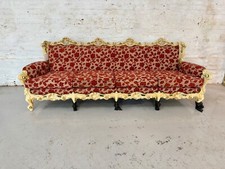 Ornate Vintage-Style 4-Seater Sofa | Red Floral Upholstery |Baroque Carved Frame