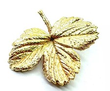 Vintage FLORA DANICA Sterling Silver Gilt Wild Strawberry Leaf Brooch 7.5 grams