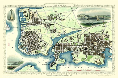Old map plymouth - map, of