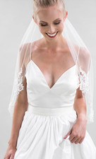 Joyce Jackson Lace Veil Single Tier Fingertip-Length Pearl Embellished