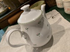 Laura Ashley Fine Bone China Teapot Made In England Pink Bud & Green LeafDesign