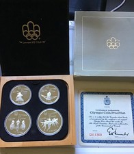 1976 Canada Montreal Olympic 4 Piece Silver Proof Coin Set With Case & COA