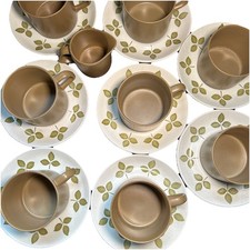 J &G Meakin Hanley Tulip Mustard Green Tea Coffee Set Cups Saucers Milk Jug