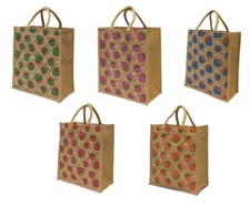 Strawberry Design Zippable Jute Bag Medium Size Luxury Reusable - Pack of 5