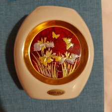 Vase The Art Of Chokin Japanese 24k Gold Edged Butterfly Japan Vintage 