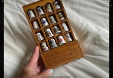 Wooden Wall Rack With Pretty Thimble Collection