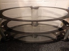 TV UNIT / TELEVISION STAND - GLASS - OVAL - 3 SHELVES  - LENGTH 41" x HEIGHT 18"