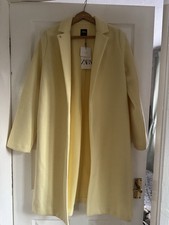 Beautiful zara woman longline pastel yellow open lapel coat, Size 10, BNWT 💛