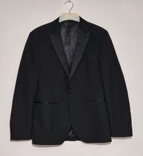 Next Slim Fit Tuxedo Jacket Mens Small 38" Black Satin Peak Lapel Single Button
