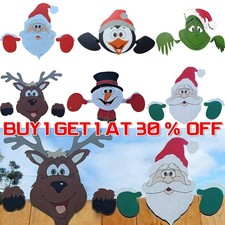 Christmas Garden Fence Peeker Grinch Santa Claus Xmas Garden Yard Elk Decor UK