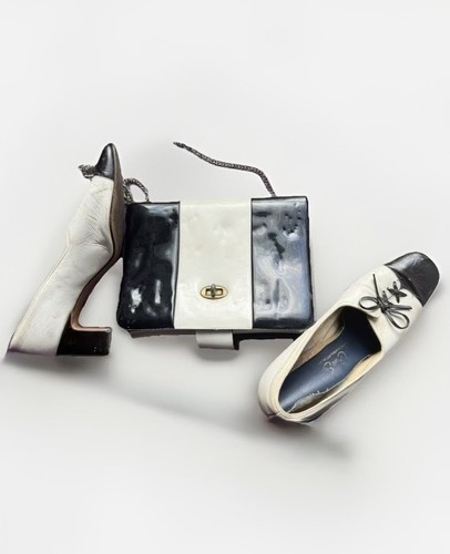 Vtg 1960s mod black - 1960s, white