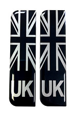 Domed Union Jack UK Silver/Black Number Plate Stickers - 29mm - GLOSS DOMED GEL
