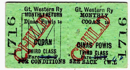 Railway ticket cogan - railway, g.w.r.: