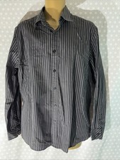 Mens Thomas Nash Size Medium Black Grey Glitter Stripe Long Sleeve Smart Shirt