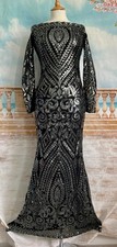 Evening Dress 6 Black Silver Sequin Bardot Goddiva Ballgown Stretch Prom Deco