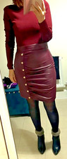 Karen Millen red burgundy Pu and knit mix mini dress. Size S/8