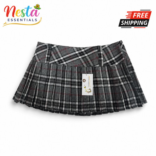 Grey and red tartan pleated - tartan,