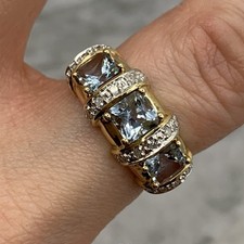 9 ct Gold Ring Aquamarine Princess Cut Diamond Ring 375 Yellow Gold - Size N