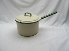 Vintage cream & green enamel Judge Ware brand kitchen saucepan pan display prop