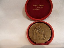 19th FRENCH  BRONZE  FIREMANS MEDAL FOR COURAGE.  NEW YORK CASE 50MM, 57.6G