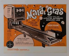 Vintage 1970's Original Mardi Gras 6 Player Bowling Lane Flyer Chicago Dynamic
