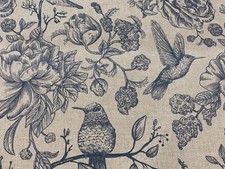 Indigo birds toile fabric - toile,
