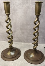 A Pair of Vintage Antique Heavy Brass Barley Twist Candlesticks