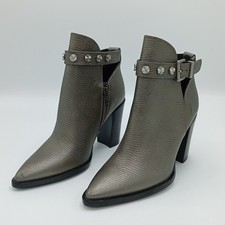 Bronx Heeled Ankle Boots Size 4 Womens Black Grey Pewter Buckle FLT18-FPL