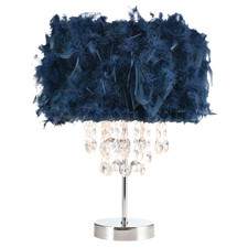 Chandelier Style Midnight Blue Feather Table Lamp with Waterfall Drops by Hap...
