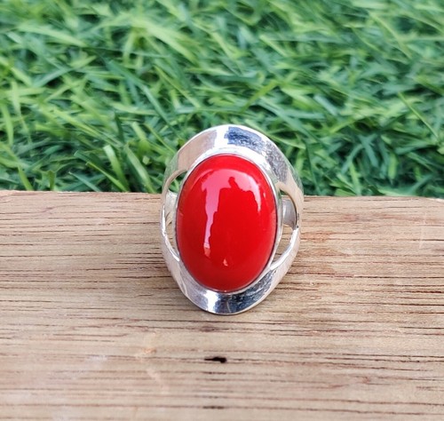 Coral gemstone ring solid 925 - coral,