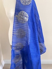 Tree Plants Mehndi Wedding Blue Gold  odhani  Mehndi Dholki Dupatta Chuni Fabric