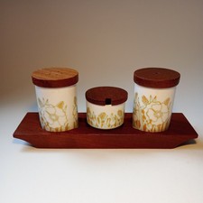 Hornsea Pottery Fleur Condiments Set Salt Pepper & Mustard Pots With Tray