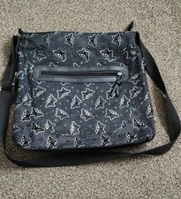 Canvas Black and Silver Butterfly Cross Body Bag with Adjustable Strap
