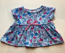 Build A Bear Blue Pink Cat Kitten Print Dress Bow Girls Outfit Clothes