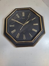 Vintage Seiko Octagonal Quartz Wall Clock Black & Gold with Roman Numerals