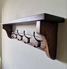 Coat Rack+Shelf Floating Rustic Handmade Wall Mounted Double Hooks