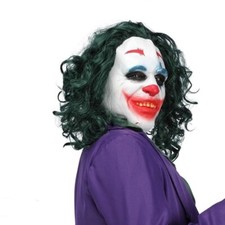 Halloween Costume Props Party Cosplay Scary Joker Full Head Latex Mask With Wig
