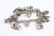 Sterling Silver Antique Charm Bracelet Ship Boot Elephant (85g)