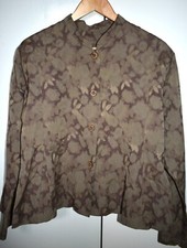 TERRY MACEY Size M Jacket Shirt Floral Burgundy Brown Gold Bronze Sheen
