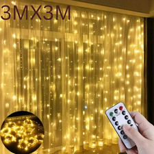3x3m Christmas Warm White Lights Curtain String Fairy Lamp Wedding Party