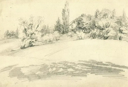 French sketch house garden - french,