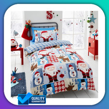 Happy Linen Company Kids Santa Patchwork Cot Bed Duvet Cover Set Blue